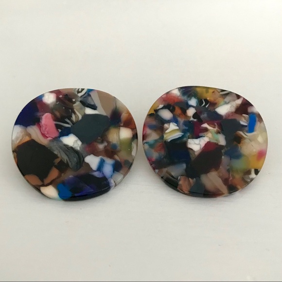 Celluloid Acrylic Colorful Zebra Big Round Stud Back Earrings - Picture 4 of 4